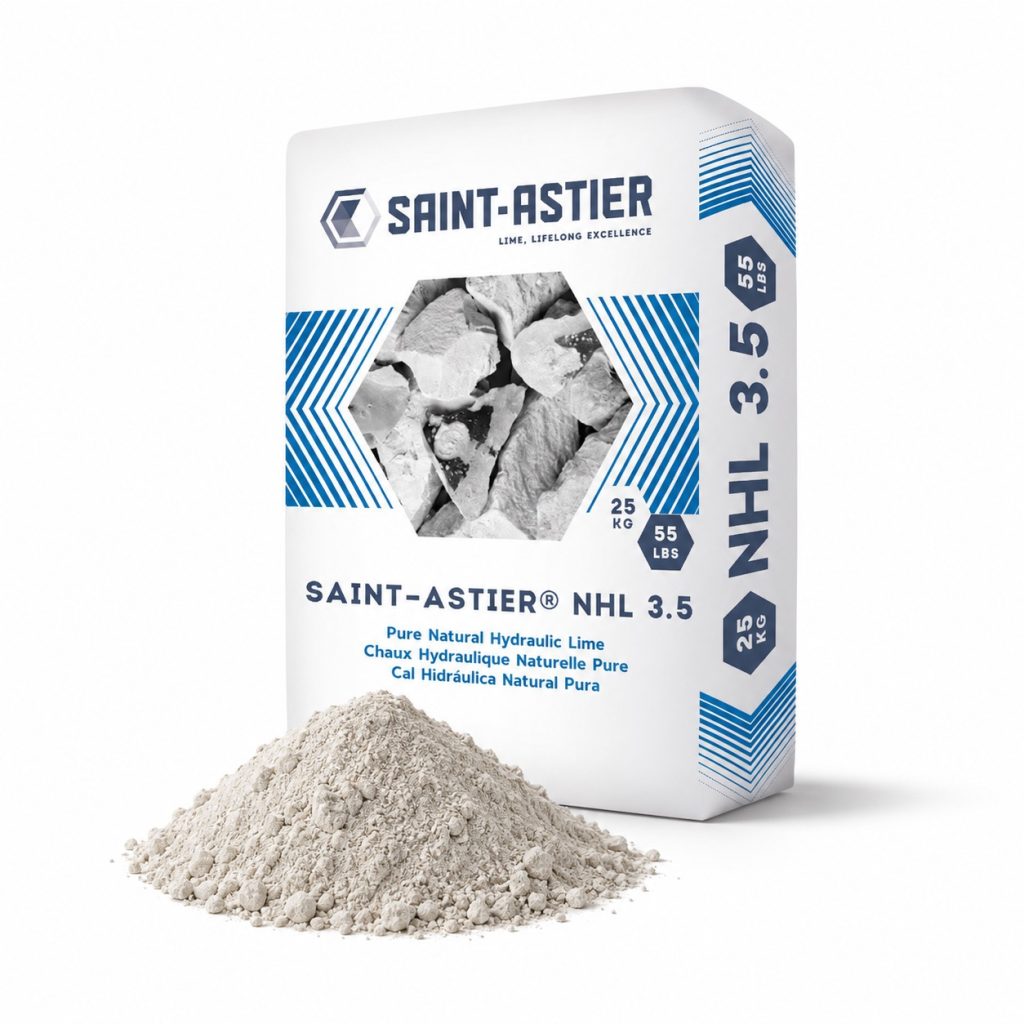 Saint Astier NHL 3.5 zak met kalkpoeder in natuurlijke droge kleur grauw wit