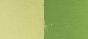 Viridiaan Groen Foto links: het pigment wordt gemengd in de Badisof Plus (kant-en-klare kalkverf die je in ons deco-assortiment vindt) in een verhouding van 5%, dus 50 g pigment per kilo witkalk. Foto rechts: het pigment wordt gemengd in de Badisof Plus in een verhouding van 20%, dus 200g pigment per kilo witkalk.