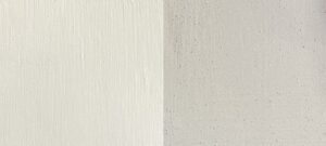 Duifgrijs Foto links: het pigment wordt gemengd in de Badisof Plus (kant-en-klare kalkverf die je in ons deco-assortiment vindt) in een verhouding van 5%, dus 50 g pigment per kilo witkalk. Foto rechts: het pigment wordt gemengd in de Badisof Plus in een verhouding van 20%, dus 200g pigment per kilo witkalk.
