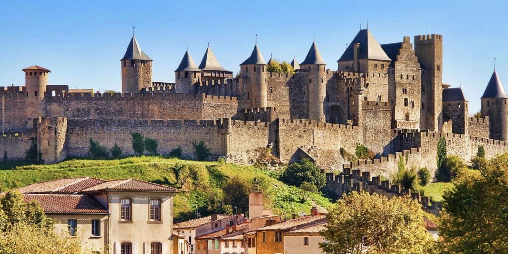 Burcht en stadsmuren van Carcassonne, Frankrijk 