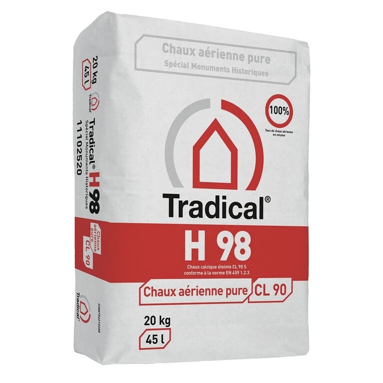 Tradical H98 luchtkalk CL 90-S in zak van 20 kg voor kalkmortel, kalkpleister, badigeon, kalkverf en restauratie