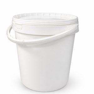 Witte ronde emmer 20 liter met deksel en kunststof draagbeugel