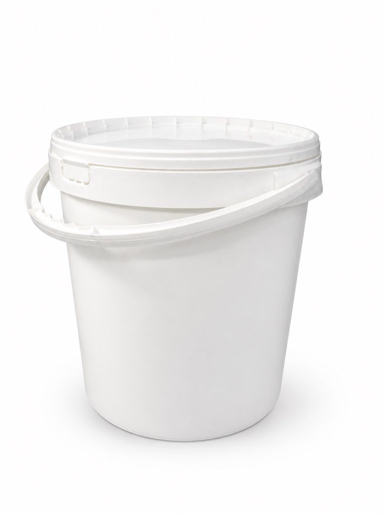 Witte ronde emmer 20 liter met deksel en kunststof draagbeugel
